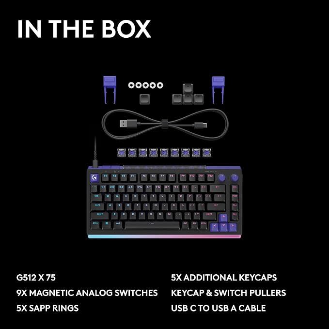 Logitech G512 X 75 TMR + Tactile Switch Mechanical Gaming Keyboard - Black | Hot-Swappable 9x TMR Rapid Trigger + Tactile Mechanical Switches, Gasket, PBT Keycaps, <8K, LIGHTSYNC RGB, for PC & Mac