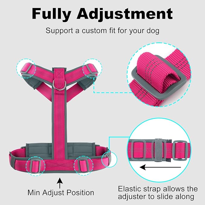 Plutus Pet No Pull Dog Harness, Adjustable Nylon Harness with Soft Padding, Reflective and Heavy Duty Dog Harness for Small, Medium, Large Dogs(Hot Pink, S)