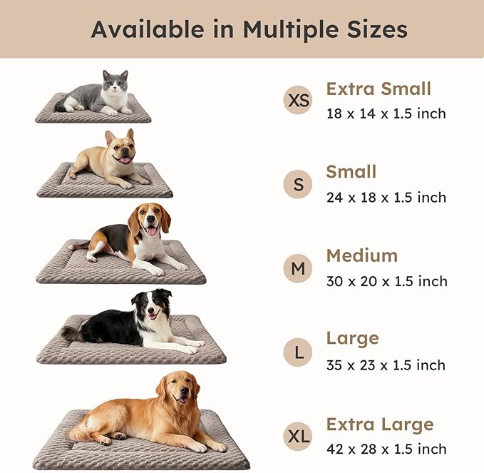 Dog Bed Mat, Dual-Sided Dog Crate Bed Mat - Ultra Soft & Machine Washable Kennel Pad for Cats and Extra Small Dogs, All-Season Comfort Pet Bed for Crates, Travel, and Home, Light Brown, 18 x 14 Inch
