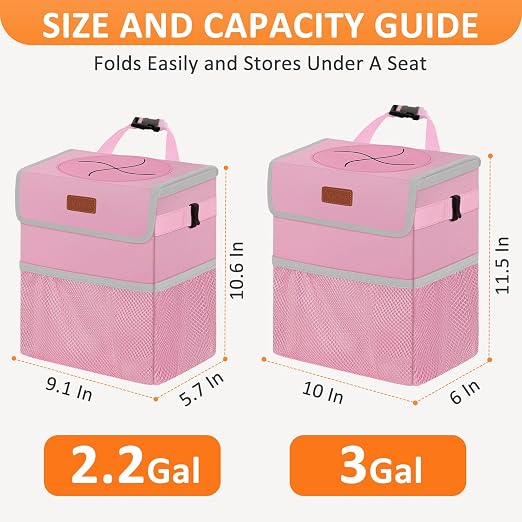 Vankor Pink Car Trash Can Cute, Pink Car Accessories for Women Waterproof Automotive Garbage Cans Leak Proof Vehicle Trash Can