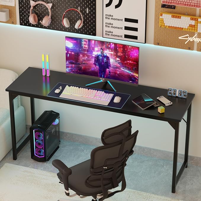 Sweetcrispy 63-Inch Small Computer Desk for Bedroom, Black | Gaming Writing Work and Study Desk for Home Office, Sturdy Metal Frame and Compact Modern Design with X-Shaped