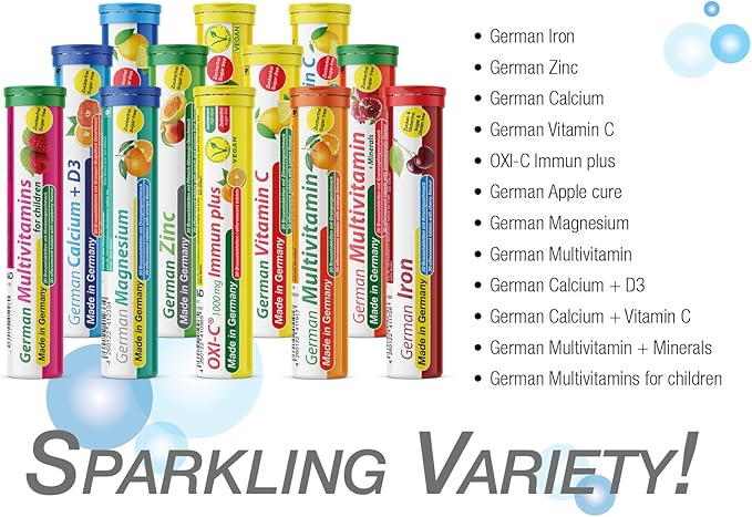 T&D German Calcium 500 mg - 40 Vegan Drink Effervescent Tablets - Lemon Lime Flavor - Made in Germany
