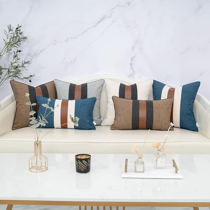 Patchwork Pillow Cover 20x20 Inch Luxury Cotton and Linen Cushion Cover Square Pillowcover for Couch Bedroom Living Room, Gray