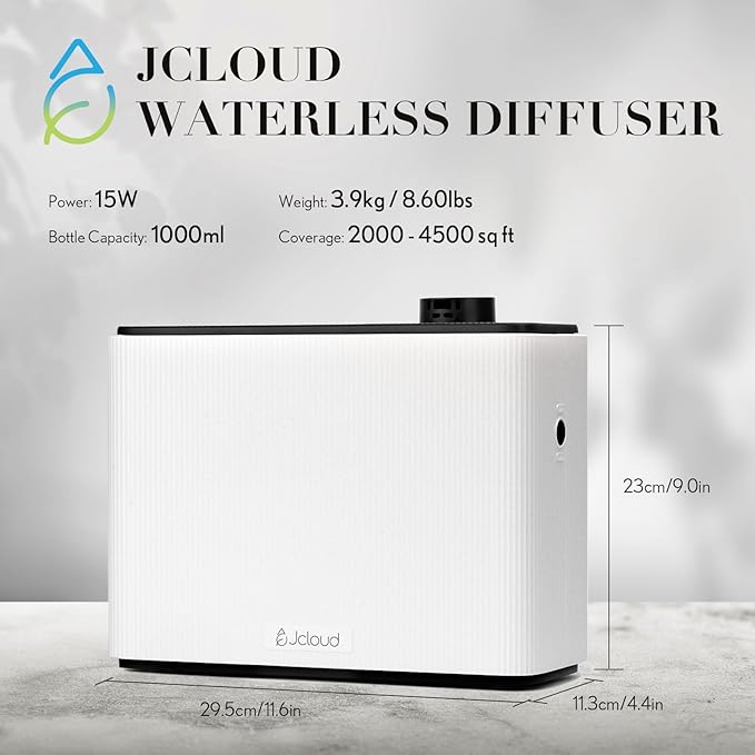 JCLOUD Smart Scent Air Machine 1000ML, Hotel Scent Diffuser Cover Up to 4500 Sq. Ft., Waterless Cold Air Diffuser for Home, Aromatherapy Diffuser for Essential Oils Large Room, White