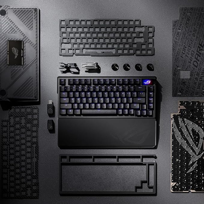 ASUS ROG Azoth Extreme Wireless Mechanical Gaming Keyboard – 75% TKL, ROG NX Storm Clicky Switches, PBT Keycaps, Aluminum Chassis, Carbon Fiber, Gasket Mount, Color OLED Screen, PC/Mac Support - Black