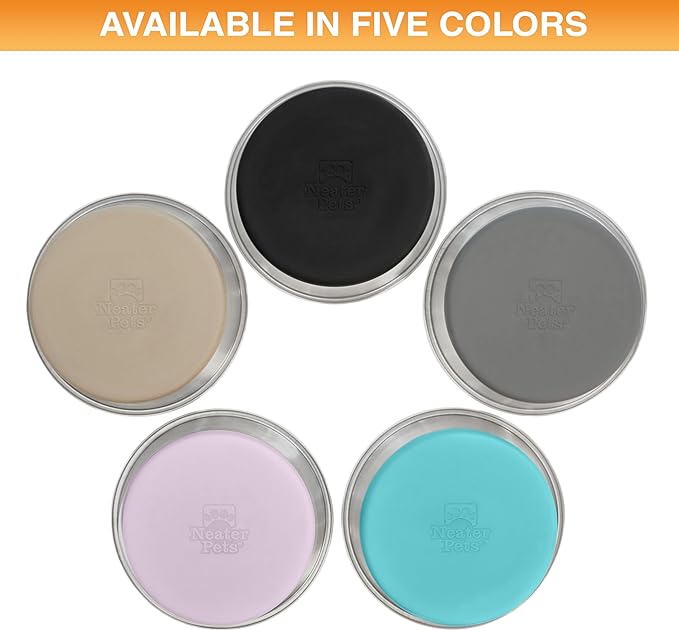 Neater Pet Brands Stainless Steel Dog Bowls with Non-Slip Rubber Bottom – Set of 2, 8 Cup (64 oz), Tan - Heavy Duty Metal Dog Bowl, Dishwasher Safe, Food or Water Bowl, Ideal for Large Dogs
