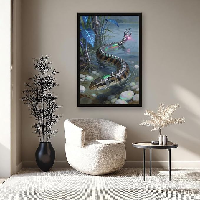 Framed Futuristic Nature Wall Art for Modern Living Room Creative Sci Fi Style Interior Decor 16x24in