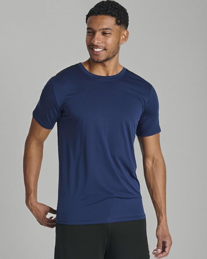 5 Pack Men's Dry Fit Short Sleeve T-Shirt Gym Workout Athletic Running Tee | Cooling, Moisture-Wicking, Crew Neck, Quick-Dry, Breathable, Active, Exercise, Fitness, Basketball, Cycling, Hiking, Tennis