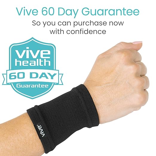 Vive Wrist Compression Sleeves for Women & Men (Pair) - Elastic Support Wristband for Pain Relief & Circulation - Wrist Support for Carpal Tunnel, Arthritis, Tendonitis - Great for Sports Injury