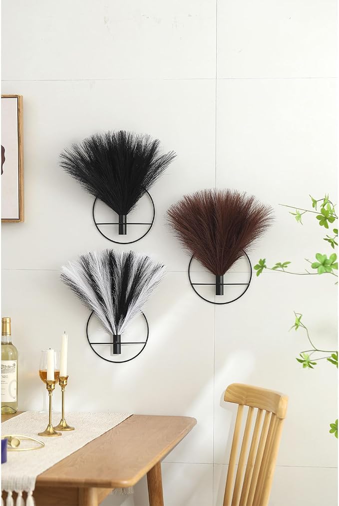 Pretty Jolly Boho Pampas Wall Decor Gold Metal Wall-Mounted Art | Morden Artificial Greenery Display,2 Pack Hanging Planter For Living Room, Bedroom, Bathroom, Dining room