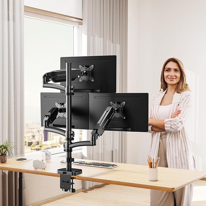MOUNT PRO Triple Monitor Mount for Max 32" Computer Screen, Adjustable 3 Monitor Desk Mount, up to 19.8lbs Each, Three Display Arm with Tilt Swivel Rotation, VESA Mount 75x75/100x100mm