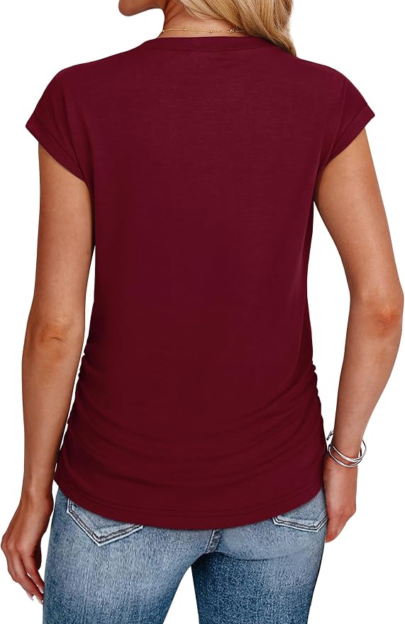 Sampeel Womens Summer Tops Trendy 2026 Ruched Cap Short Sleeve Tshirts Shirts Crew Neck T Shirts Fashion