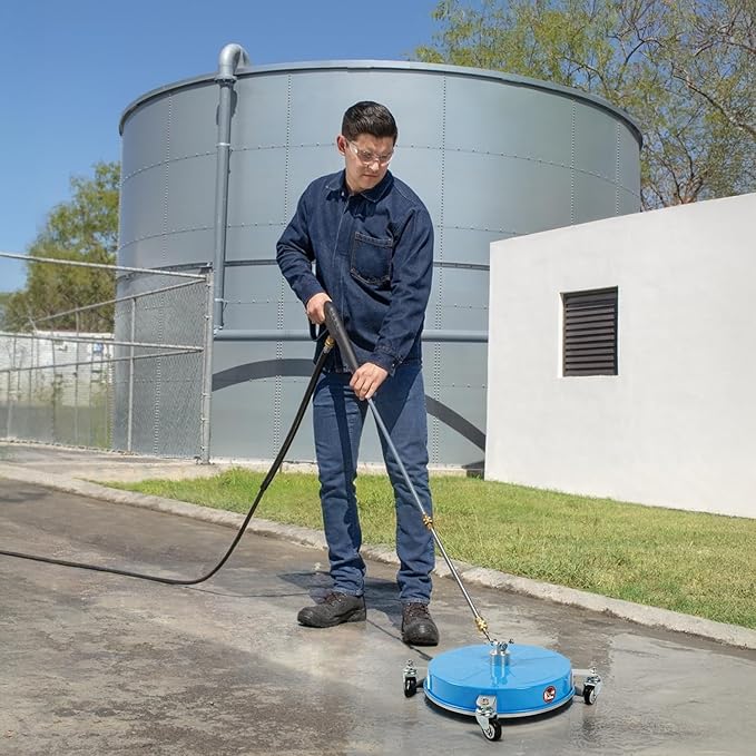 19" Pressure Washer Surface Cleaner with 4 Wheels, Coated Blue Stainless Steel Power Washer Surface Cleaner for Driveway Sidewalk Patio, 1/4" Quick Connector, 2 Extension Wand, 4000 PSI