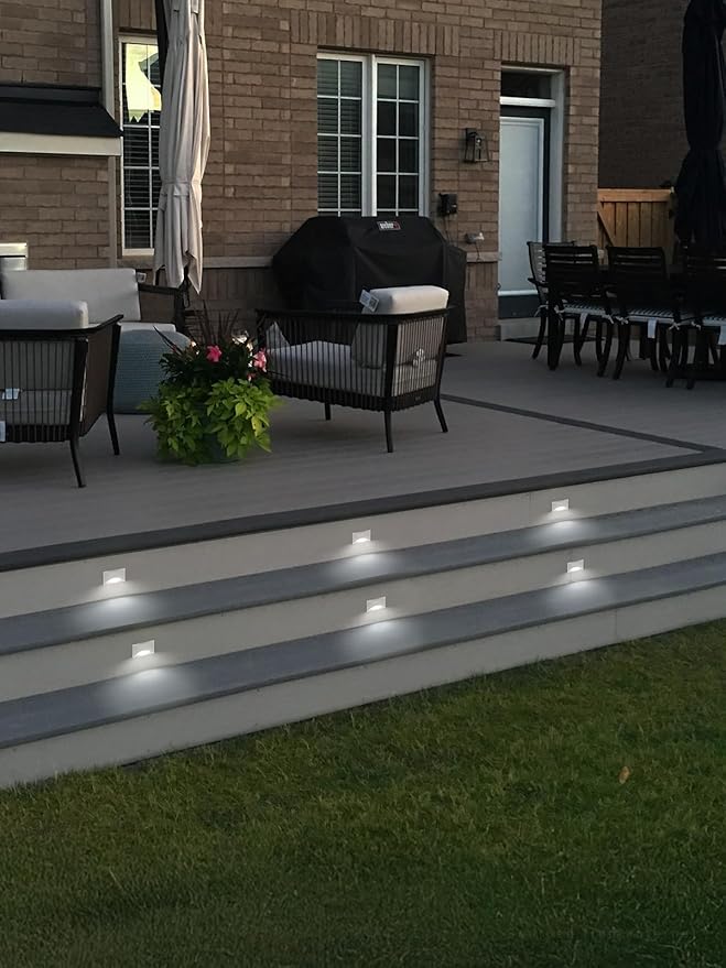LEONLITE White 5CCT 120V LED Step Lights, 150LM 5%-100% Dimmable Stair Lights Indoor Outdoor IP65 Waterproof, Aluminum Anti-Glare Shell, CRI90 ETL 2700K/3000K/3500K/4000K/5000K, Pack of 3