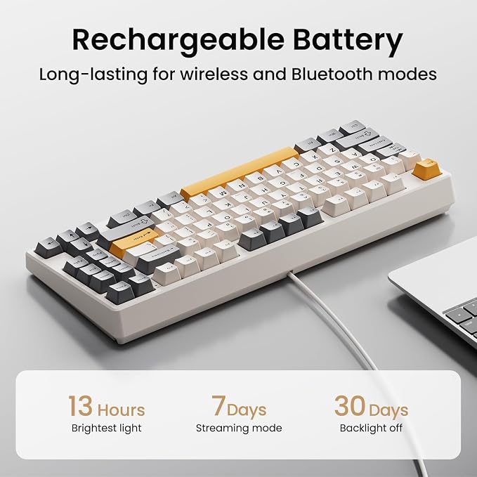 Kisnt KN85 Wireless Mechanical Keyboard, 75% Layout, Bluetooth/2.4GHz/USB-C, Custom RGB Backlit, Hot-Swappable Linear Switch, Creamy Sound for Gaming/Typing (Retro Beige)