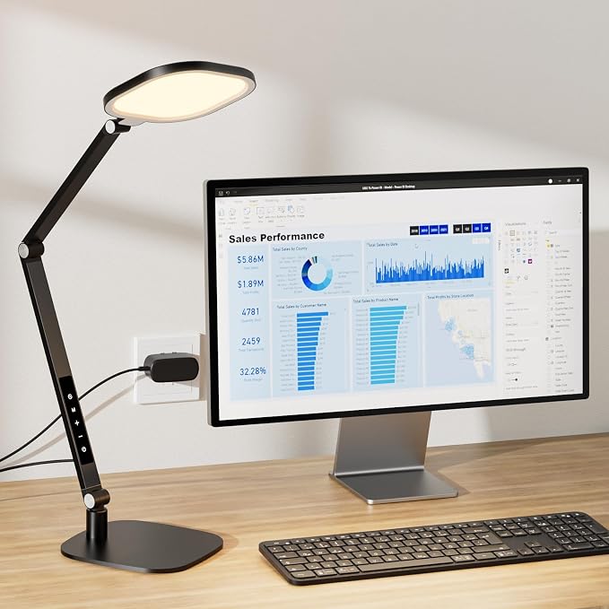 LitONES Desk Lamp for Home Office, Tall Computer Ring Light with CRI 97.8 | Eye-Caring Diffused Desktop Light with Memory & Timer Func, 1200LM Zoom Lighting for Video Calls, Conference, Reading,Study