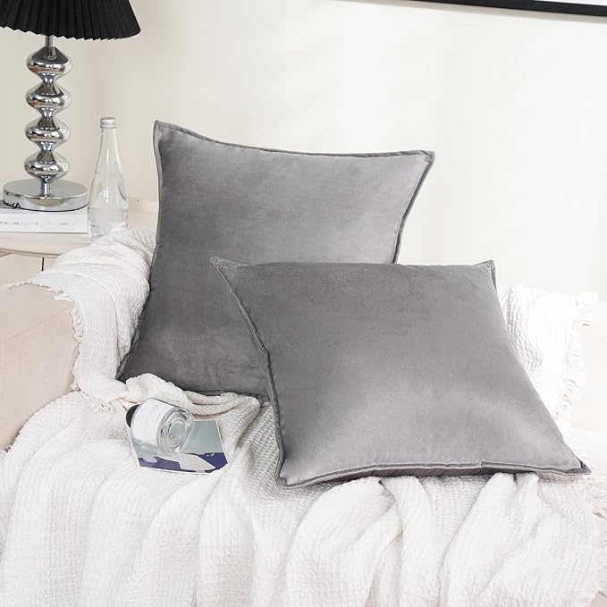 JIAHANNHA Velvet Grey Throw Pillow Covers 12”x20”Pack of 2 Soft Decorative | Square Cushion Covers for Couch Sofa Bed Livingroom Car Home Decor,30x50Cm