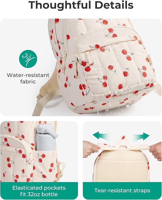 BAGSMART College Laptop Backpack,Cute Travel Backpack for Women,Quilted Computer Bookbag