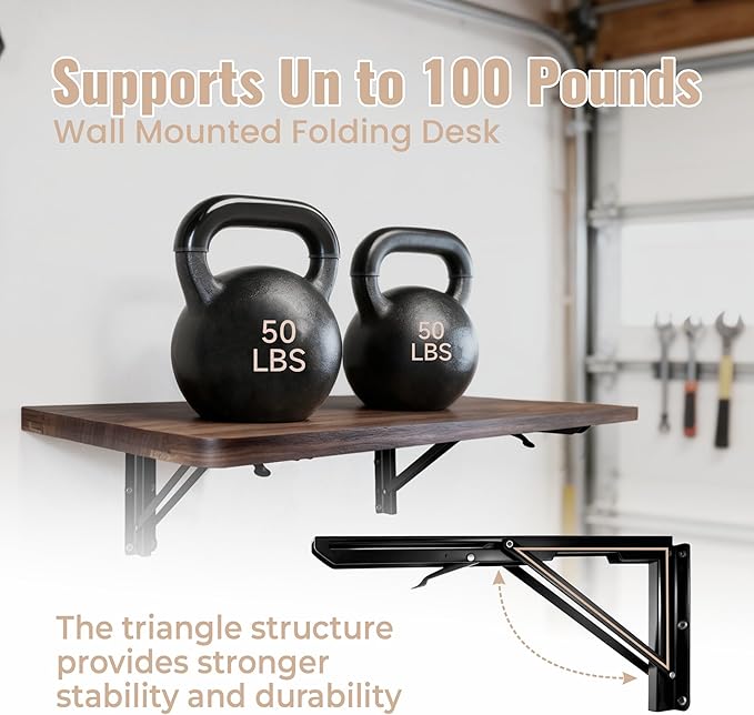 Wall Mounted Folding Table-15.7"x 31.5"-Wall Mounted Folding Workbench & Home Office Suitable for Solid Wall-Holds Up to 100 LBS, Space-Saving-Great for Garage Workbench,Laundry Room