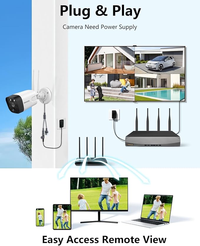 (2026 Update) Wireless WiFi Outdoor Security Camera System with Dual Antenna Cameras, 55% Stronger Signal, 130�� Wide Angle, 2-Way Audio, No Monthly Fee, Home NVR Security System