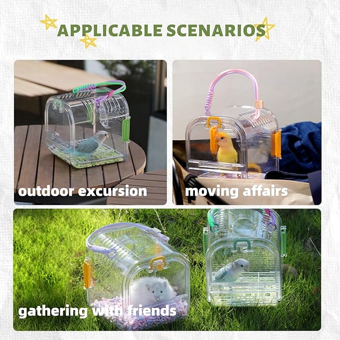 Portable Plastic Bird Cages,Travel Bird Cage,Lightweight Waterproof Ventilated Small Bird Cage,Outdoor Use Easy to Carry,for Small Birds, Budgies and Pet Birds (Purple, B)