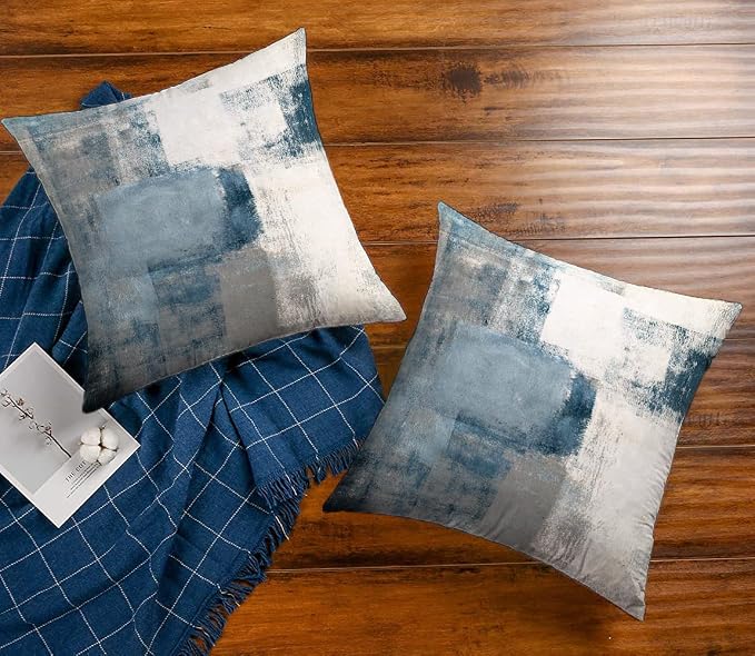 Grey Blue Pillow Cover, Decorative Throw Pillows,16 x 16 Inch Set of 2 | Cushion Cover for Bedroom Sofa Living Room