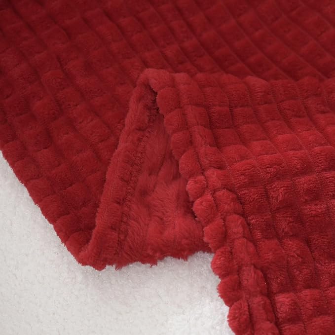 Puncuntex Fleece Throw Blanket Red 90"×90" with Square Grid Design | Super Soft Plush Cozy Flannel Throw Blanket Luxury for Couch Sofa Chair