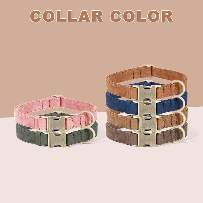 Genuine Leather Dog Collar - Adjustable Pet Collar with Quick Release Metal Buckle, Soft Skin Friendly Real Leather Collar for Small, Medium, Large Dogs (Khaki, S:Fit 8-16" Neck)