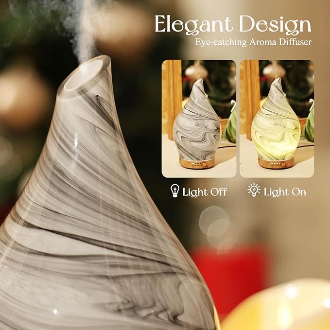 Porseme 150ml Essential Oil Diffuser Glass Color Changing Aroma Air Diffusers Aromatherapy Ultrasonic Cool Mist Humidifier 6 Running Hours Waterless Auto-Off for Sleeping, Yoga, Office, Spa (Ink)
