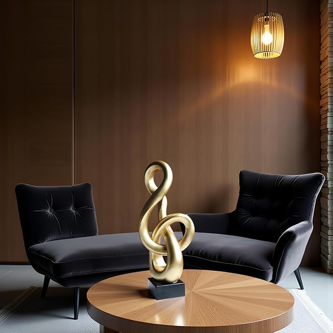 16" Modern Abstract Ribbon Decorative Sculpture, Knot Sculptures,Home Decor,Coffee Table Statues,Dining Living Room Desk Decor,Musical Note,Golden