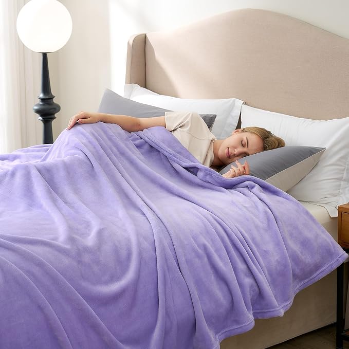 Hansleep Full Light Purple Fleece Blanket, Soft Flannel Bed Blanket | Fuzzy Cozy Blanket 84x90 Inches, Multi-use for Bed, Sofa, Couch, Travel, Camping, All Season Warm Lightweight Cover
