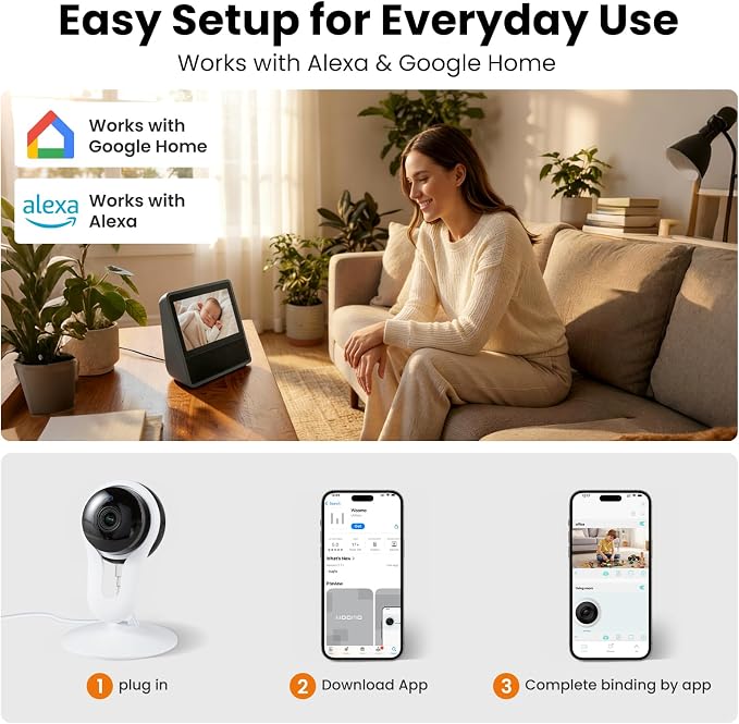 2 Pack Smart Indoor Home Camera, 2K WiFi Cameras for Pet & Family Monitoring, Motion & Sound Alerts, Night Vision, 2-Way Audio, Alexa Compatible
