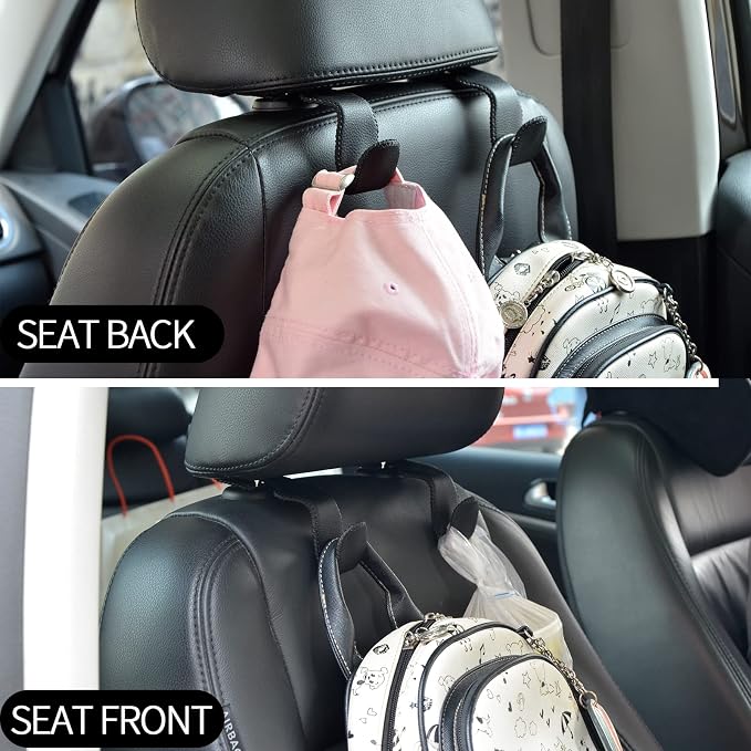 yicheyiyou Car Hooks Universal Car Vehicle Back Seat Headrest Hanger Holder Hook Microfiber Leather & Stainless Steel for Bag Purse Cloth Drink Grocery (Black red)���