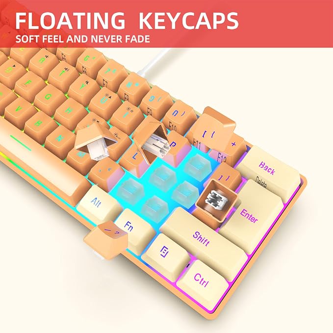 Snpurdiri 60% Wired Gaming Keyboard, RGB Backlit Ultra-Compact Mini Gaming Keyboard for PC/Mac Gamer, Typist, Travel (Cream and Orange) | Backlit Ultra-Compact Mini Gaming Keyboard for PC/Mac Gamer, Typist, Travel