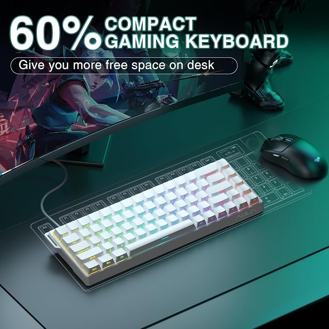 AULA WIN68 HE Mechanical Gaming Keyboard 60%, Hall Effect Magnetic Switch, Fast Trigger Mode Adjustable Actuation, 8000Hz Polling Rate, RGB Backlit, Wired White Keyboard for Laptop/PC Gamer