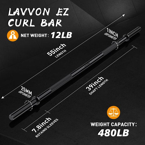 55" Weight Lifting Bar, 1" Standard Straight Barbell Bars for Weight lifting, Olympic Barbell Bar for Bench Press/Hip Thrusts/Squats/Lunges for Gym and Home, 2 Star Star-nuts (480lb Weight Capacity)