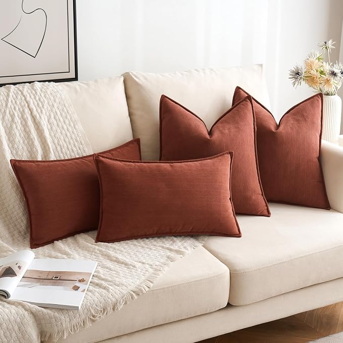 MIULEE Pack of 2 Fall Rust Euro Shams Chenille Pillow Covers 24x24 Inch | Decorative Soft Couch Throw Pillows,Farmhouse Cushion Covers,Elegant Design for Sofa,Bed,Living Room,Summer Decor