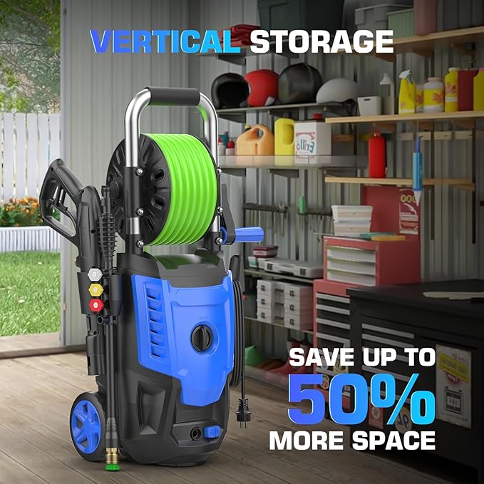 4800 PSI Electric Pressure Washer- 4.0 GPM High Power Washer with 33FT Hose Reel, 4 Spray Tips and Soap Bottle for Car Washing, Fence Cleaning, Patio Maintenance(Upgraded)(Blue)