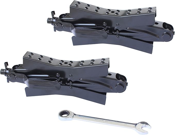 MaxxHaul 50627 Tandem Wheel Chock Stabilizers for Camper Truck Travel Trailer Fifth Wheel Trailer Scissor Locking Style Expand from 3.5" to 12" - 2-Pack