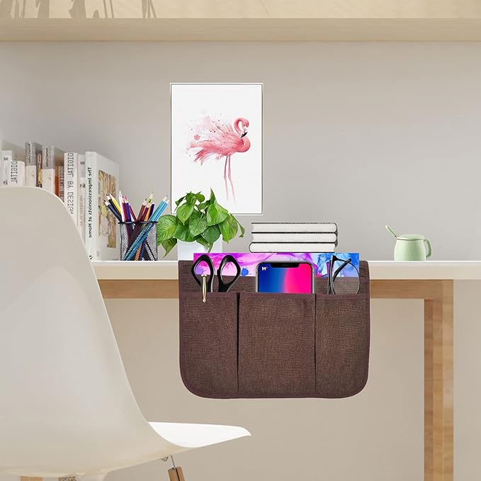 Bedside Caddy Bedside Storage Organizer Magazine Phone Tablet iPad Remote Holder, Organizer Caddy for Home College Dorm Bed, Sofa, Bunk Bed (Brown)