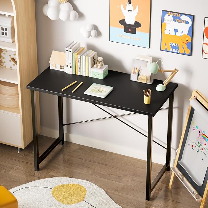 Sweetcrispy 32-Inch Small Computer Desk for Bedroom, Black | Gaming Writing Work and Study Desk for Home Office, Sturdy Metal Frame and Compact Modern Design with X-Shaped