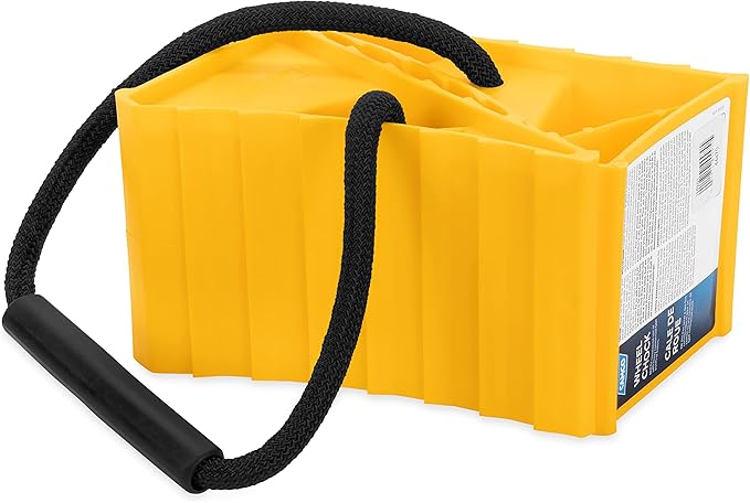 Camco Dual Standard RV Wheel Chock w/Rope - Heavy Duty Trailer Wheel Chock Constructed of Durable Plastic w/UV inhibitors - Features Rope Handle for Easy Removal - Use w/Tires Up to 26-in – 44470