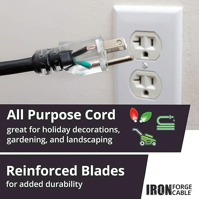 Iron Forge Cable 2 Pack 12 Gauge Outdoor Extension Cord 25 Ft, SJTOW 12/3 Heavy Duty Extension Cord 3 Prong - Oil Resistant & Flame Retardant