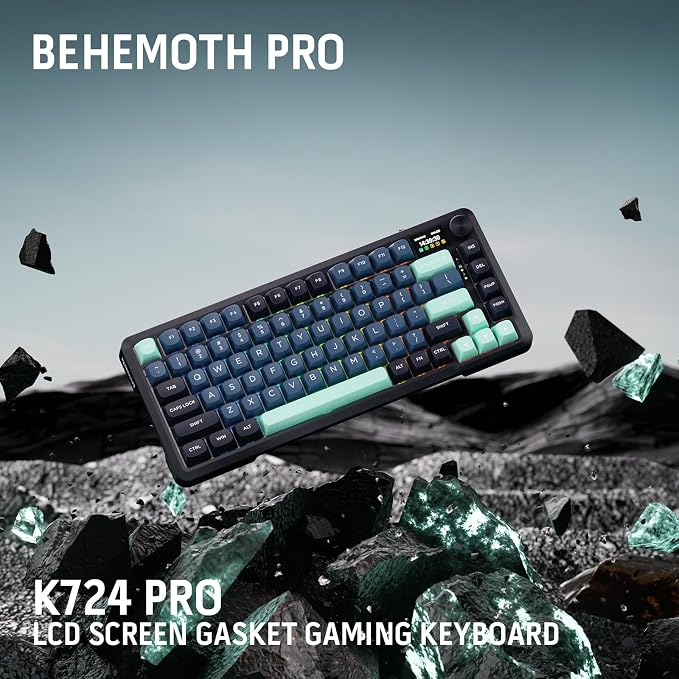 Redragon K724 PRO Wireless 81-Key Gasket Gaming Keyboard, TFT Screen & Knob | Easy-Control LED Info Display, 0-Delay Tri-Mode, Cushioned 5-Layer Noise Dampening for Creamy Thocky Sound, Compact 80% Size