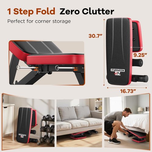 NICEPEOPLE Adjustable Weight Bench - 660LBS Capacity, Compact & Foldable for Home Gym | 8 Backrest Positions