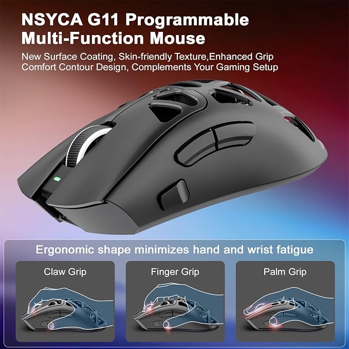 G11 Lightweight Wireless Gaming Mouse for FPS & Competitive Gaming, Tri-Mode Bluetooth 5.1/2.4GHz/USB-C, 22000 DPI RGB Mouse with Programmable Buttons for PC, Laptop & Mac (Black)