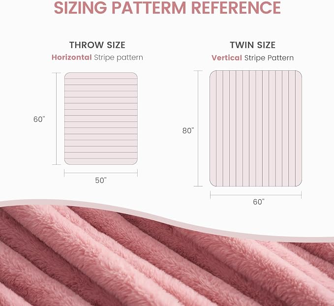 Cozy Bliss Faux Fur Throw Blanket for Couch, Cozy Warm Plush Striped Blanket for Sofa Bedroom Living Room, 50 * 60 Inches Hot Pink