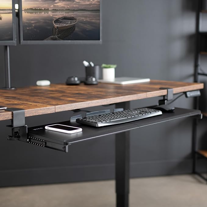 VIVO Black Extra Large 34 x 11 in Under Desk Keyboard Tray, MOUNT-KB15EB | Keyboard Tray for Typing, Slide Out Platform, Extra Sturdy C-Clamp Mount System, Computer Drawer, Black Frame