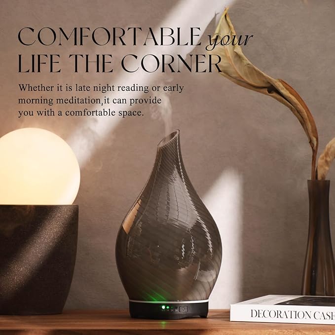 Porseme 280ml Essential Oil Diffuser Glass Color Changing Aroma Air Diffusers Aromatherapy Ultrasonic Cool Mist Humidifier 7 Running Hours Waterless Auto-Off for Sleeping, Yoga, Office (Pure Grey)