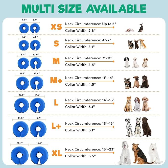BENCMATE Inflatable Dog Cone Collar Alternative, Soft Dog Cone for Small Medium Large Dogs and Cats, Neck Recovery ECollar Donut Collar After Surgery (Large, Orca)